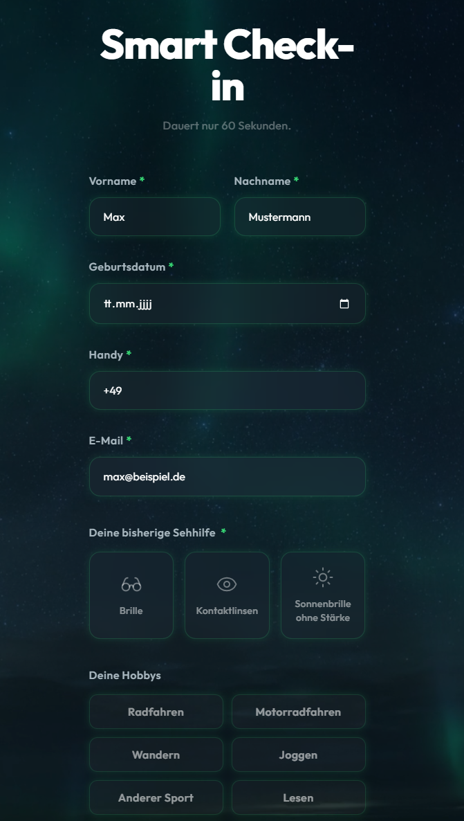 Aurora Smart Check-in auf Tablet