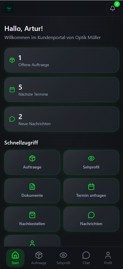 Aurora Kundenportal Mobile-Ansicht